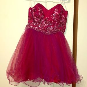 magenta hot pink sequin prom dress